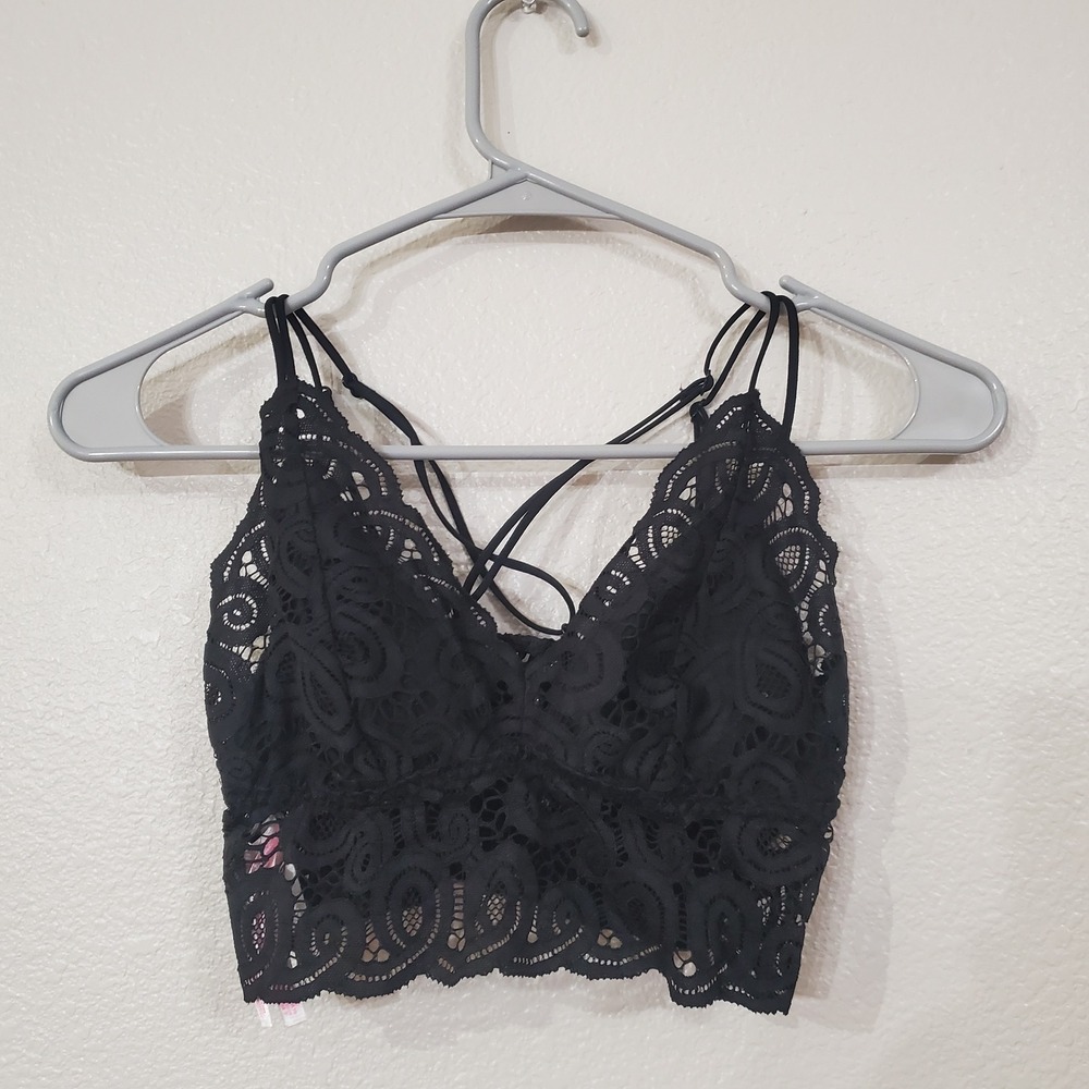 Victoria's Secret PINK Black Lace Bralette Strappy Back Small 875